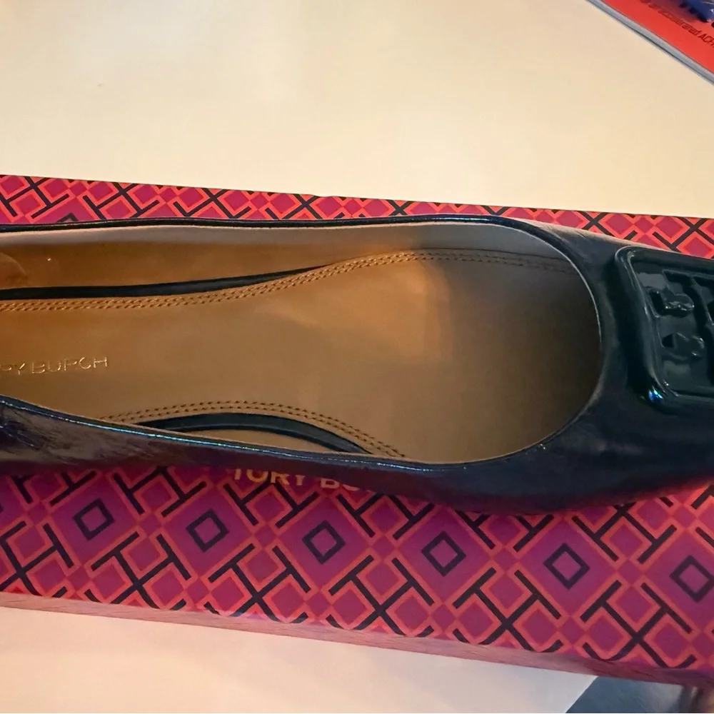 Tory Burch Black Patent Logo Flats